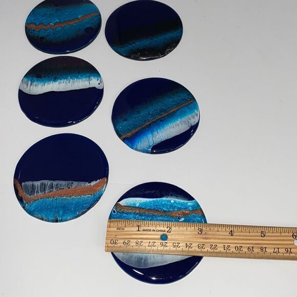 Coastal Coasters Colored Resin In Wave Design - Picture 5 of 6
